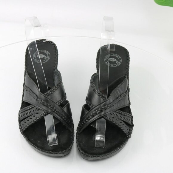 Nurture Womens Sandal Size 7 Black Leather Toe Post Block Heel Mule Slide Braid - Picture 4 of 12